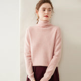 Pull en cachemire à col roulé pour femme Pull en cachemire à manches longues Ourlet côtelé