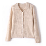 Cardigan en pur cachemire pour femme, tricot torsadé, bouton sur le devant, col polo, pull en cachemire