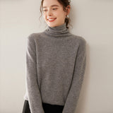 Pull en cachemire à col roulé pour femme Pull en cachemire à manches longues Ourlet côtelé