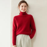 Pull en cachemire à col roulé pour femme Pull en cachemire à manches longues Ourlet côtelé