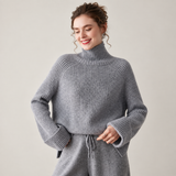 Pull en cachemire côtelé pour femme Pull raglan en cachemire à col roulé
