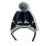 Baby Knitted Cashmere Beanie with Fur Pom Warm Cashmere Hats for Kids