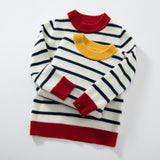 Contrast Ribbed Trim Crew Neck Cashmere Sweater Kids Striped Pullover Yellow 100