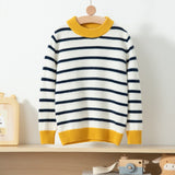 Contrast Ribbed Trim Crew Neck Cashmere Sweater Kids Striped Pullover Yellow 100