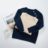 Kids Crew Neck Button Shoulder Cashmere Sweater Long Sleeve Raglan Top Navy Blue 100
