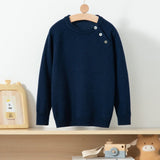Kids Crew Neck Button Shoulder Cashmere Sweater Long Sleeve Raglan Top Navy Blue 100