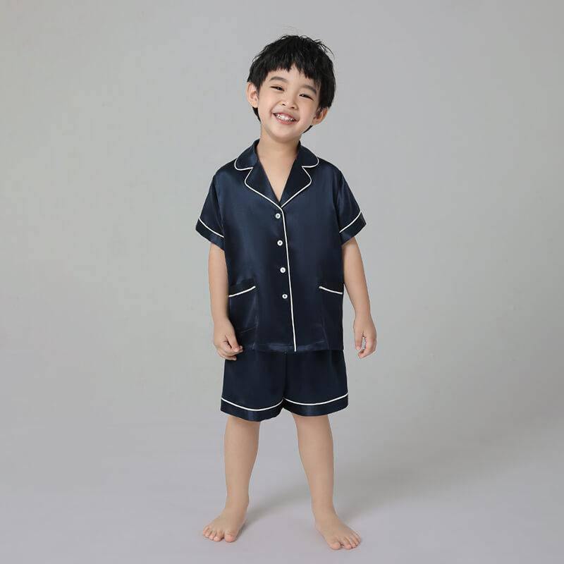 Boys Silk Pajama Sets Short Two Piece Kids Silk Sleepwear