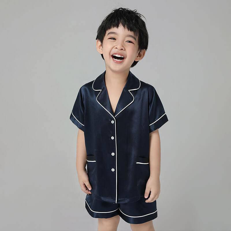 Boys Silk Pajama Sets Short Two Piece Kids Silk Sleepwear
