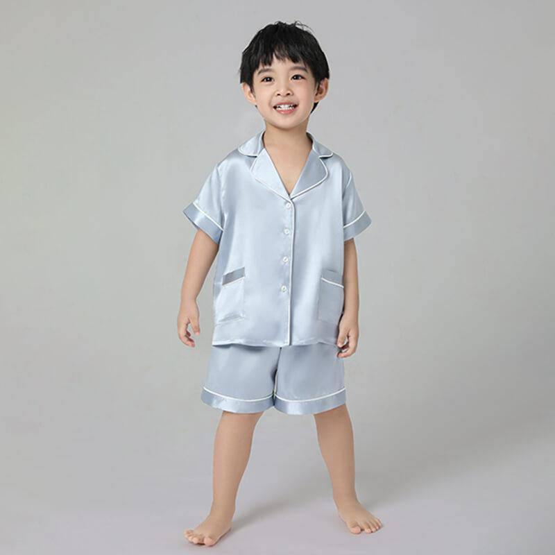 Boys Silk Pajama Sets Short Two Piece Kids Silk Sleepwear