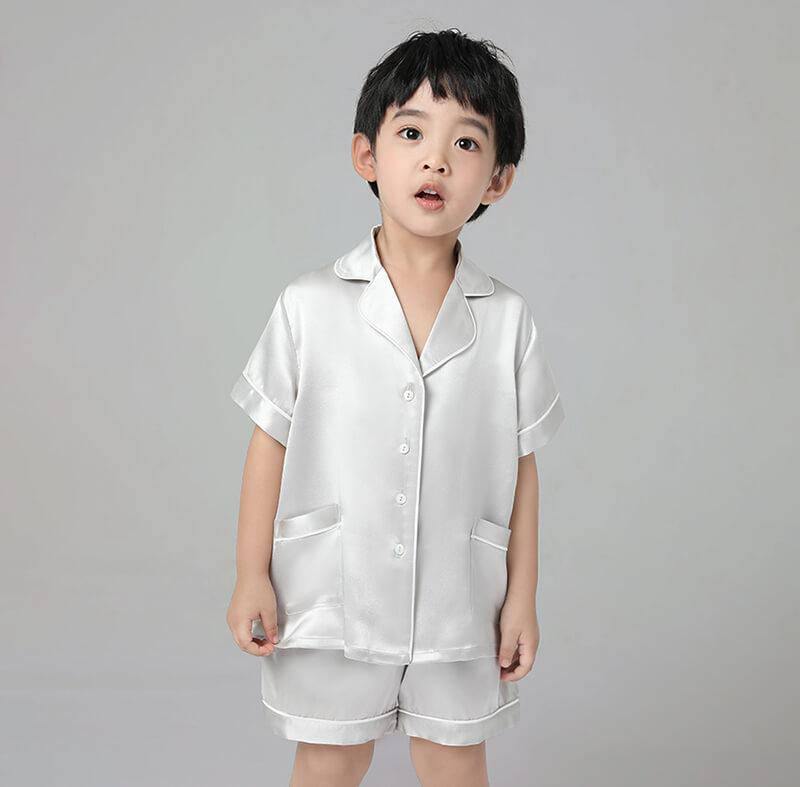 Boys Silk Pajama Sets Short Two Piece Kids Silk Sleepwear
