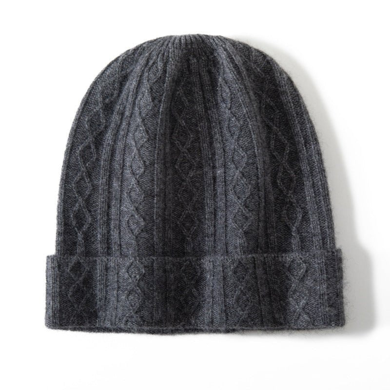 Cable Knit Cashmere Beanie Turn Up Brim Cashmere Knit Cap Winter Hat