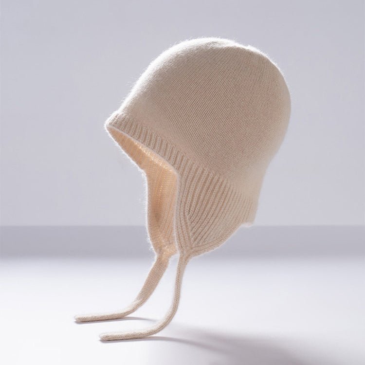 Cashmere Earflap Beanie Pure Cashmere Bonnet Cap Cashmere Winter Hat with Strings