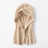 Cashmere Ribbed Knit Hood Adjustable Drawstring Cashmere Balaclava