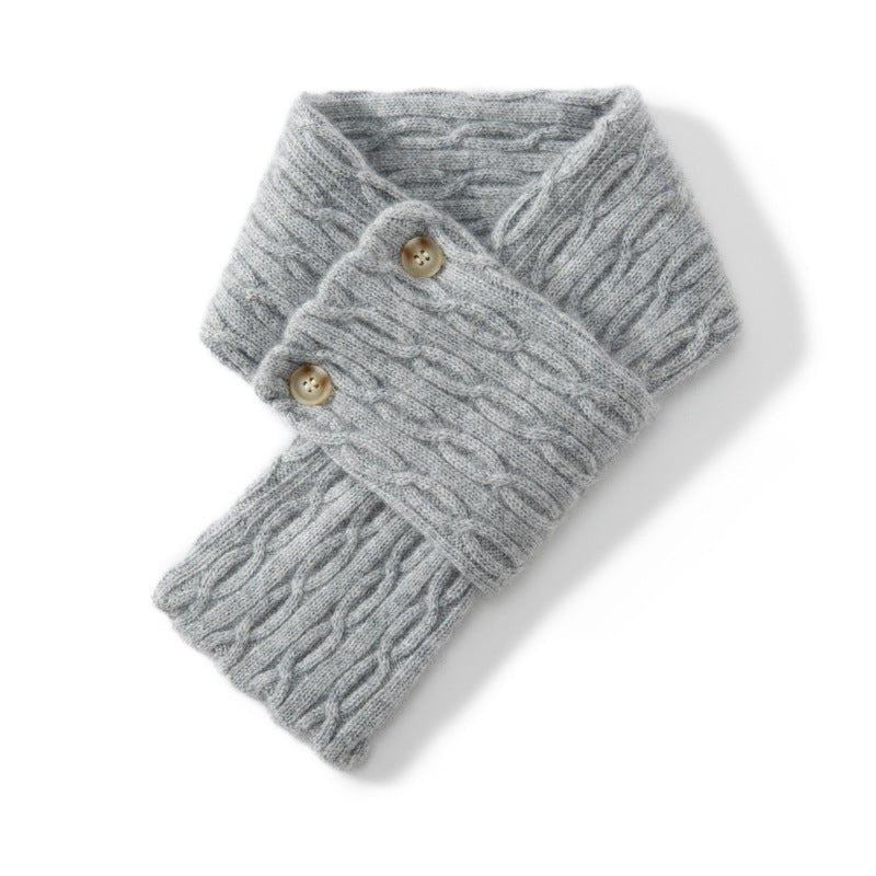 Womens Soft Cashmere Cable Knit Scarf With Button Gray M