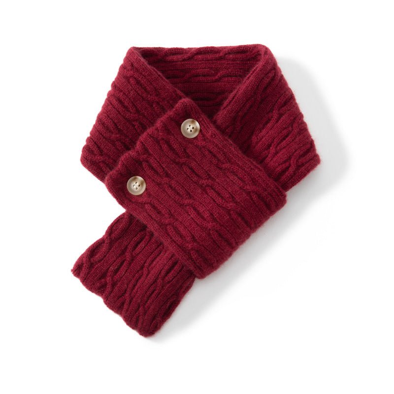Womens Soft Cashmere Cable Knit Scarf With Button Claret M