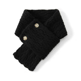 Womens Soft Cashmere Cable Knit Scarf With Button Black M