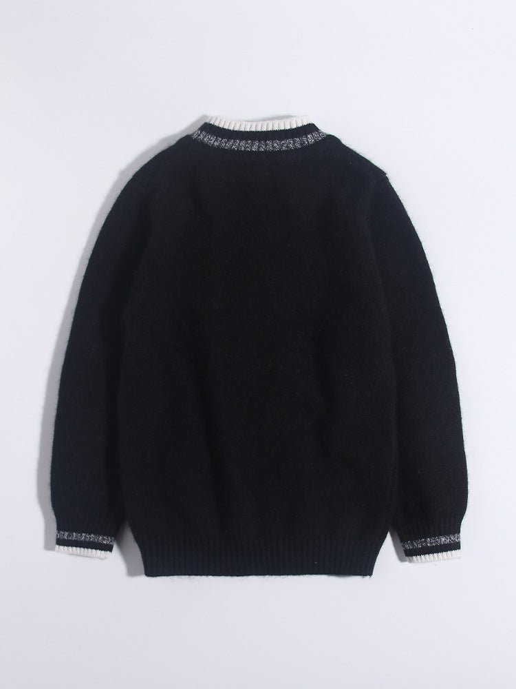 Childrens Cashmere Sweater Zebra Pattern Crew Neck Cashmere Pullover Black 90
