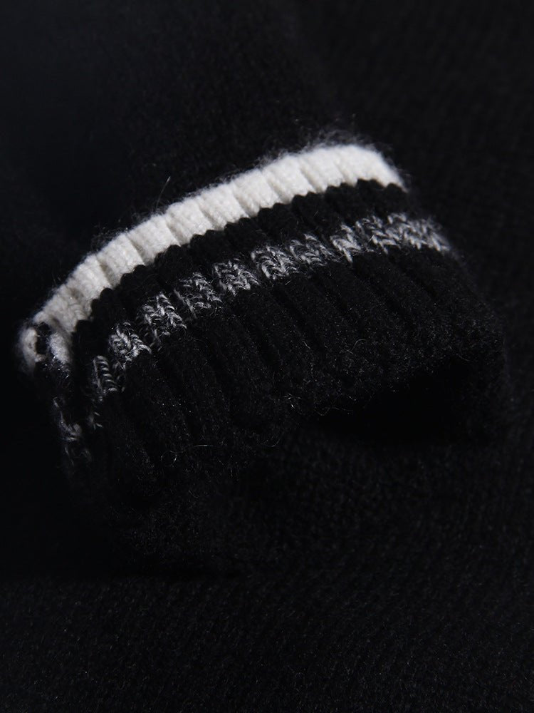 Childrens Cashmere Sweater Zebra Pattern Crew Neck Cashmere Pullover Black 90