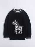 Childrens Cashmere Sweater Zebra Pattern Crew Neck Cashmere Pullover Black 90