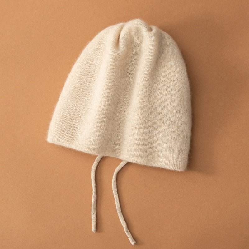 Convertible Pure Cashmere Drawstring Knit Hat Adjustable Cashmere Beanie