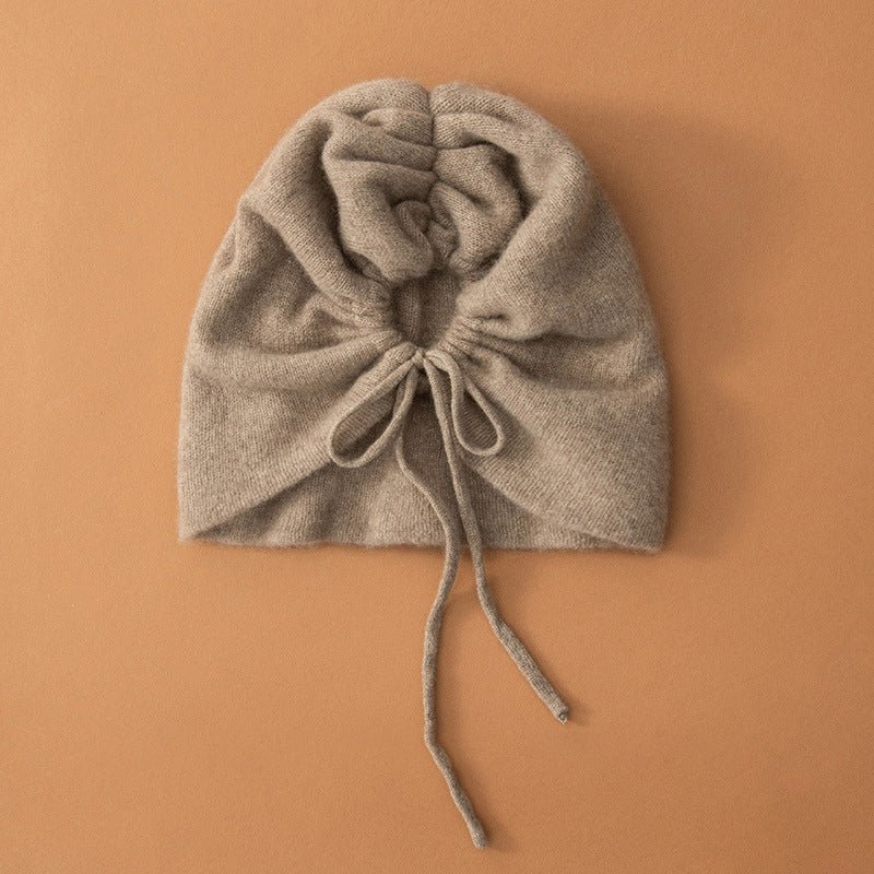 Convertible Pure Cashmere Drawstring Knit Hat Adjustable Cashmere Beanie