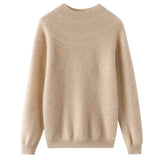Women Cashmere Sweater Half Turtleneck Openwork Yoke Cashmere Pullover Camel XS