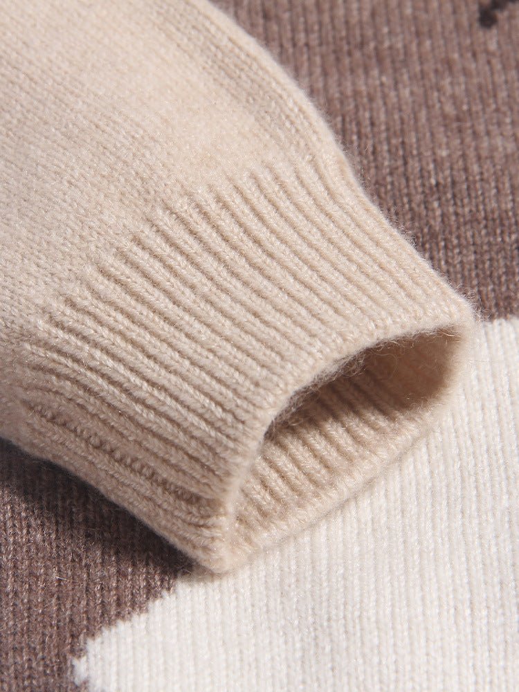 Cute Kids Cashmere Sweater Cats Motif Crew Neck Cashmere Pullover Beige 90