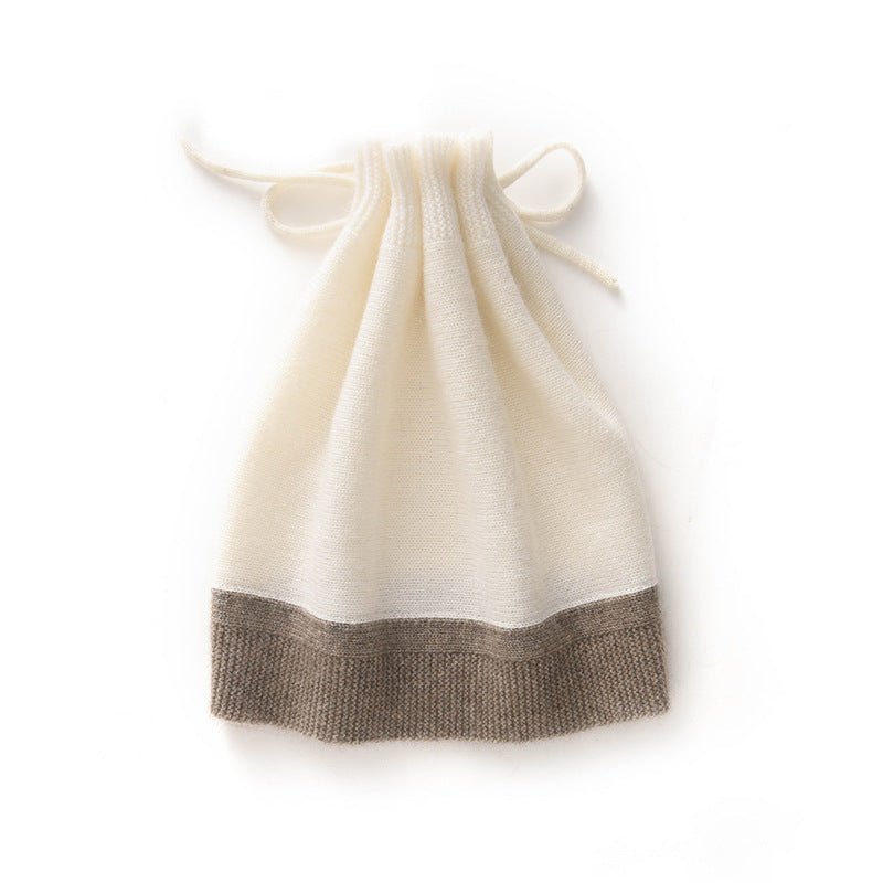 Dual - Use Cashmere Hat and Neck Warmer with Drawstring Cashmere Beanie and Neck Gaiter