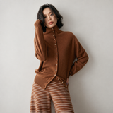 Cardigan en cachemire à col haut pour femme, pull en cachemire à boutons