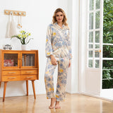 Floral Print Silk Pajama Set Button Down Silk Pajamas for Women Sleepwear Silk Set