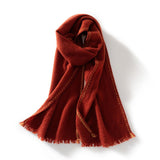 Fringed Pure Cashmere Scarf for Women Cashmere Wrap with Woven Trim