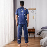 Galaxy Printed Silk Pajama Set For Mens Luxury Silk Nightwear