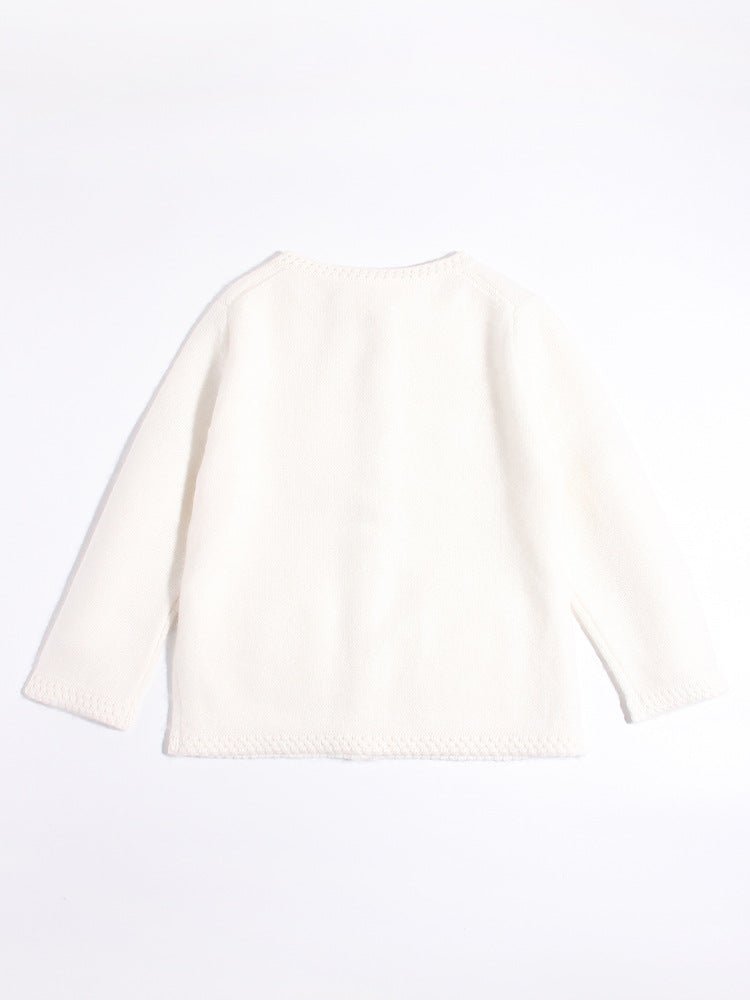 Girls 100% Cashmere Cardigan Front Pockets Kids Cashmere Sweater Ivory 90