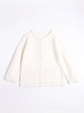 Girls 100% Cashmere Cardigan Front Pockets Kids Cashmere Sweater Ivory 90
