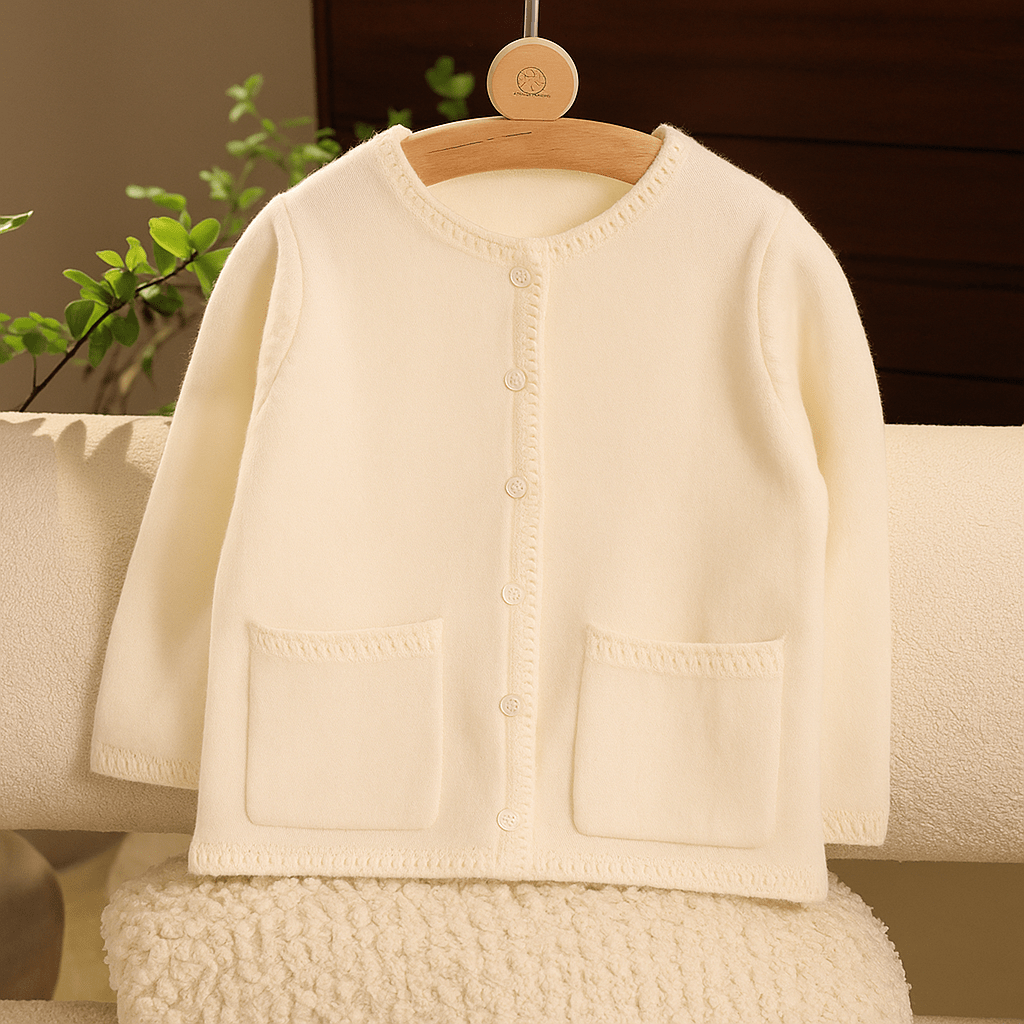 Girls 100% Cashmere Cardigan Front Pockets Kids Cashmere Sweater Ivory 90