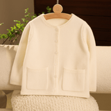 Girls 100% Cashmere Cardigan Front Pockets Kids Cashmere Sweater Ivory 90