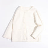 Girls 100% Cashmere Cardigan Front Pockets Kids Cashmere Sweater Ivory 90