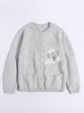 Girls Cashmere Cardigan Bunny Bow Appliqué Cashmere Sweater Grey 90