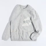 Girls Cashmere Cardigan Bunny Bow Appliqué Cashmere Sweater Grey 90