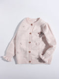 Girls Cashmere Cardigan Embroidered Mouse Floral Accents Cashmere Sweater Pink 80