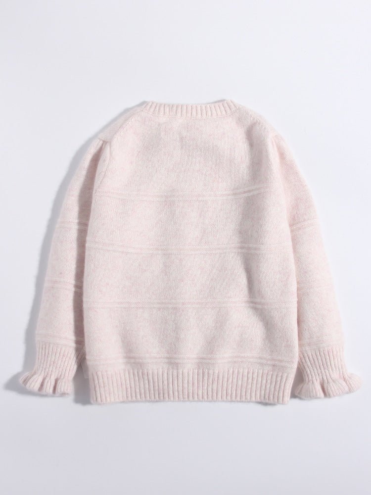 Girls Cashmere Cardigan Embroidered Mouse Floral Accents Cashmere Sweater Pink 80