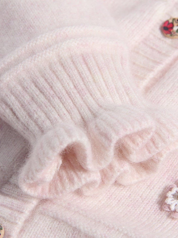 Girls Cashmere Cardigan Embroidered Mouse Floral Accents Cashmere Sweater Pink 80