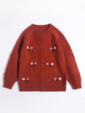 Girls Cashmere Cardigan Floral Embroidery Kids Cashmere Sweater Caramel 90
