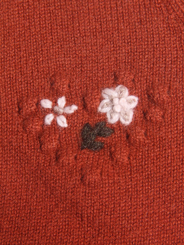 Girls Cashmere Cardigan Floral Embroidery Kids Cashmere Sweater Caramel 90