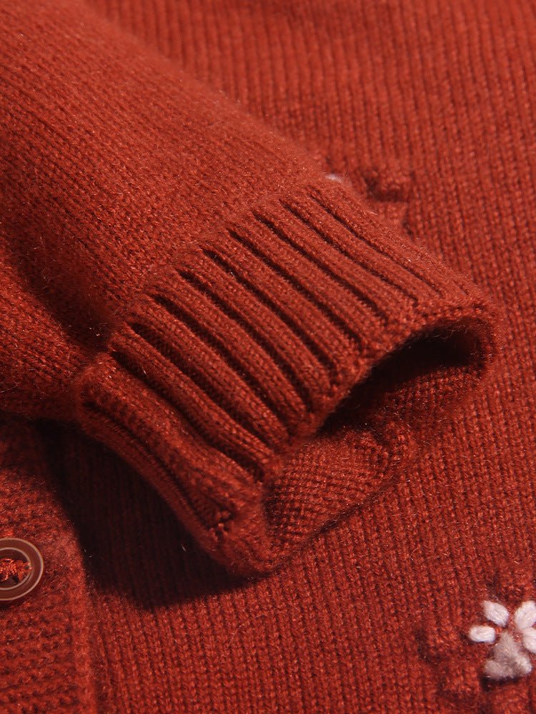 Girls Cashmere Cardigan Floral Embroidery Kids Cashmere Sweater Caramel 90