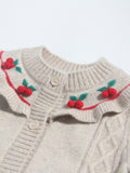 Girls Cashmere Cardigan Ruffled Cherry Embroidered Neck Cashmere Sweater Camel 90