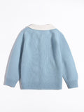 Girls Cashmere Cardigan White Collar Floral Embroidery Cashmere Sweater Blue 80