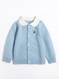 Girls Cashmere Cardigan White Collar Floral Embroidery Cashmere Sweater Blue 80