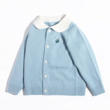 Girls Cashmere Cardigan White Collar Floral Embroidery Cashmere Sweater Blue 80