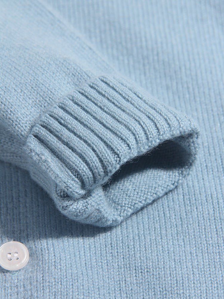Girls Cashmere Cardigan White Collar Floral Embroidery Cashmere Sweater Blue 80